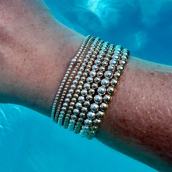 3mm Sterling Silver Handmade Stretch Beaded Bracelet - Picture 4 of 4